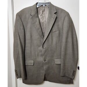 Andrew Fezza‎ Jacket Blazer Sportcoat Sz 40R Beige Houndstooth Worsted Wool Silk